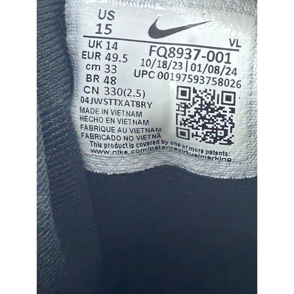 Nike Air Zoom Running Shoes Black White Men US‎ 15 EUR 49.5 FQ8937-001